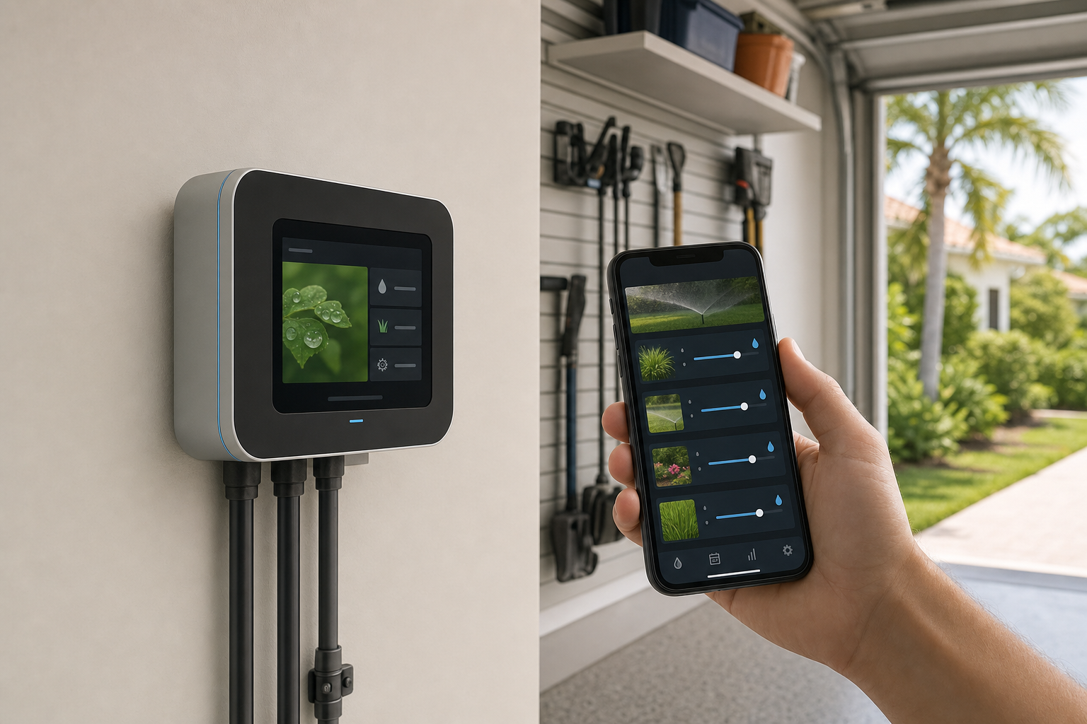 Smart irrigation controller panel showing zone scheduling on a Sarasota property